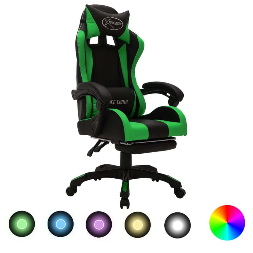 Petromila vidaXL Herná stolička s RGB LED svetlami zeleno-čierna umelá koža